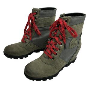 Sorel Lexie Canvas Pieced Wedge Ankle Boots Womens 8 Waterproof Gray